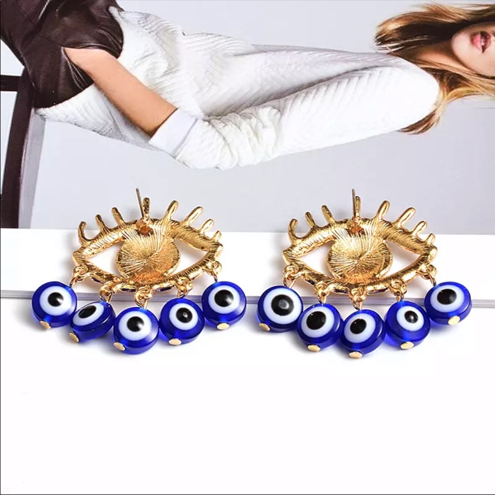 New evil eye blue eyes earrings dangle - Picture 5 of 6